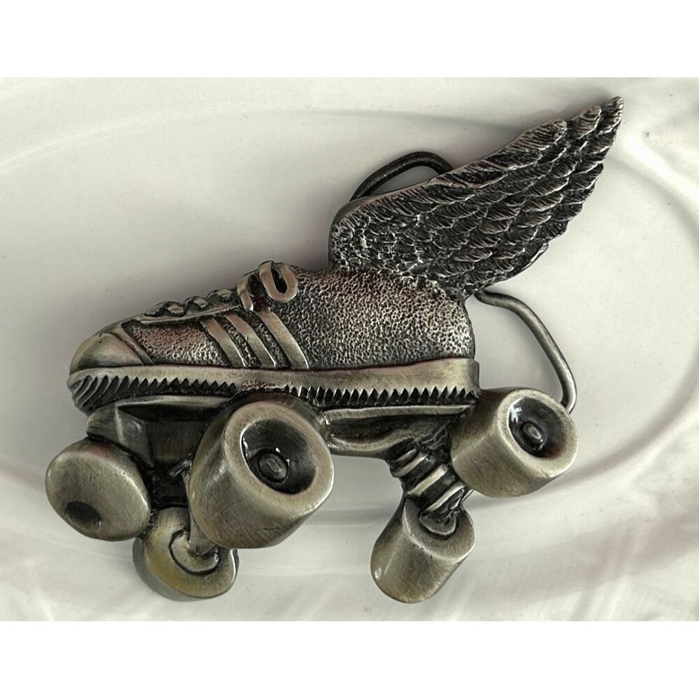 Bergamot Brass 1980 Winged Roller Skate Belt Buckle USA Vintage Roller Derby EC